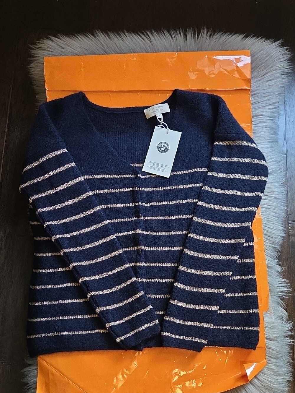 Nwt! Sezane Barry Cardigan In Navy And Gold Kid Mohair/ Baby Alpaca - Picture 4 of 8